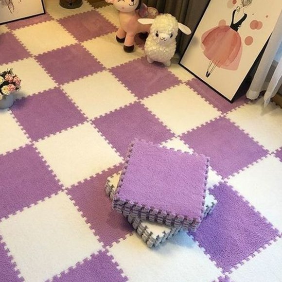 Four Seasons Fuzzy Foam Floor MatCarpet Tiles Plush Puzzle Foam Room Decor